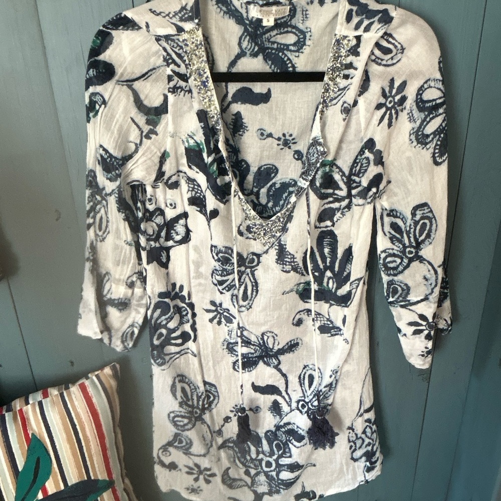 Debbie Katz South Beach Blue & White Cover-Up | Size Small